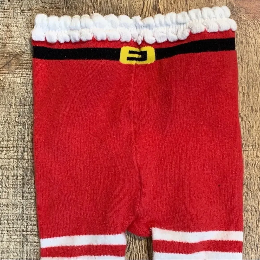 Mud Pie Santa Baby Christmas Red White Striped Ruffle Tights Size 0-6 Months